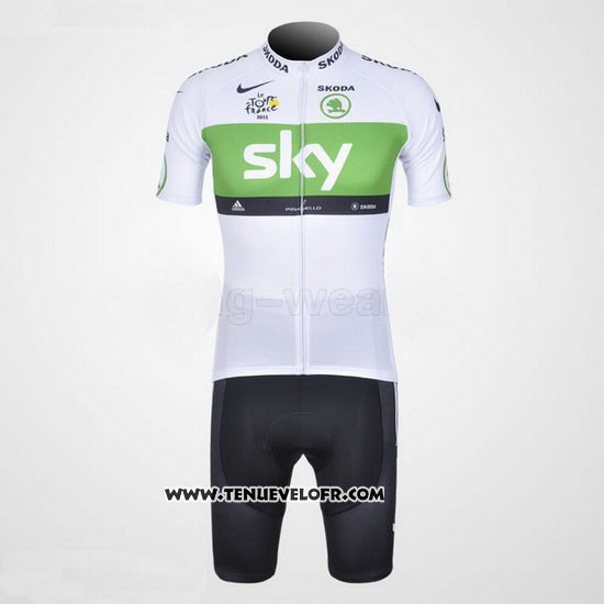 2012 Maillot Ciclismo Sky Lider Blanc et Vert Manches Courtes et Cuissard